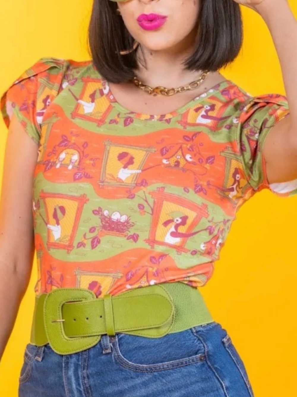 Green & Orange Short Sleeve Printed Tee